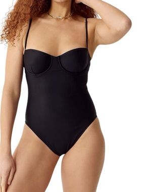 J Crew Swim Bathing Suit Black Heritage balconette underwire one-piece swimsuit